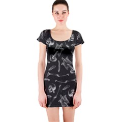 Human Skeleton Pattern - Halloween  Short Sleeve Bodycon Dress by Valentinaart