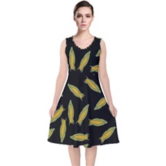 Corn Pattern V-neck Midi Sleeveless Dress  by Valentinaart