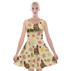 Thanksgiving Turkey Pattern Velvet Skater Dress by Valentinaart