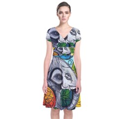 Graffiti The Art Of Spray Mural Short Sleeve Front Wrap Dress by Sapixe