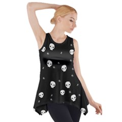 Pattern Skull Stars Halloween Gothic On Black Background Side Drop Tank Tunic by genx