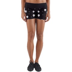 Pattern Skull Stars Halloween Gothic On Black Background Yoga Shorts by genx