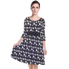 Pattern Skull Bones Halloween Gothic On Black Background Quarter Sleeve Waist Band Dress by genx