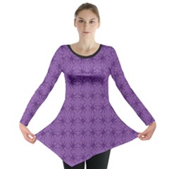 Pattern Spiders Purple And Black Halloween Gothic Modern Long Sleeve Tunic  by genx