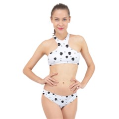 Pattern Skull Stars Handrawn Naive Halloween Gothic Black And White High Neck Bikini Set by genx