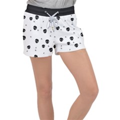 Pattern Skull Stars Handrawn Naive Halloween Gothic Black And White Women s Velour Lounge Shorts by genx