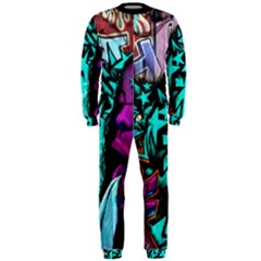 Graffiti Woman And Monsters Turquoise Cyan And Purple Bright Urban Art With Stars Onepiece Jumpsuit (men)  by genx