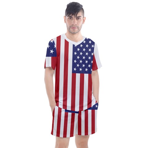 Us Flag Stars And Stripes Maga Men s Mesh Tee And Shorts Set by snek