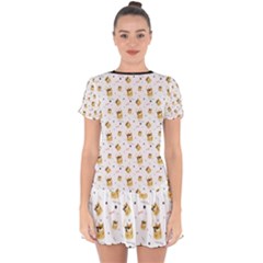 Doge Much Thug Wow Pattern Funny Kekistan Meme Dog White Drop Hem Mini Chiffon Dress by snek