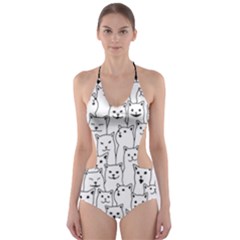 Funny Cat Pattern Organic Style Minimalist On White Background Cut-out One Piece Swimsuit by genx