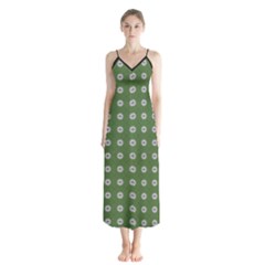 Logo Kekistan Pattern Elegant With Lines On Green Background Button Up Chiffon Maxi Dress by snek