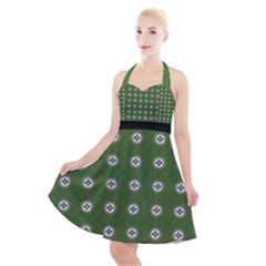 Logo Kekistan Pattern Elegant With Lines On Green Background Halter Party Swing Dress  by snek