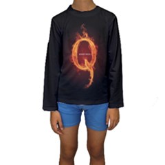 Qanon Letter Q Fire Effect Wwgowga Wwg1wga Kids  Long Sleeve Swimwear by snek