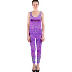 Hot Pink And Purple Abstract Branch Pattern One Piece Catsuit by myrubiogarden