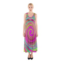 Groovy Abstract Pink, Turquoise And Yellow Swirl Sleeveless Maxi Dress by myrubiogarden