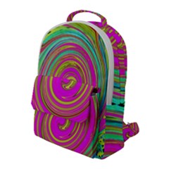 Groovy Abstract Pink, Turquoise And Yellow Swirl Flap Pocket Backpack (large) by myrubiogarden