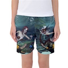 Wonderful Fmermaid With Turtle In The Deep Ocean Women s Basketball Shorts by FantasyWorld7