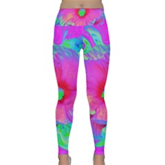 Psychedelic Pink And Red Hibiscus Flower Lightweight Velour Classic Yoga Leggings by myrubiogarden