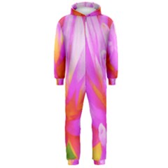 Fiery Hot Pink And Yellow Cactus Dahlia Flower Hooded Jumpsuit (men)  by myrubiogarden