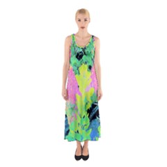 Fluorescent Yellow Smoke Tree With Pink Hydrangea Sleeveless Maxi Dress by myrubiogarden