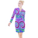 Groovy Abstract Red Swirl On Purple And Pink Button Long Sleeve Dress View1