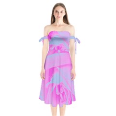 Perfect Hot Pink And Light Blue Rose Detail Shoulder Tie Bardot Midi Dress by myrubiogarden