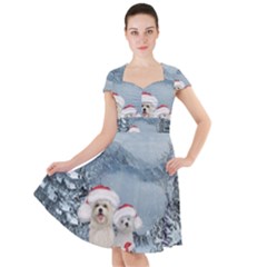 Christmas, Cute Dogs And Squirrel With Christmas Hat Cap Sleeve Midi Dress by FantasyWorld7