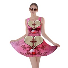 Wonderful Hearts With Floral Elements Skater Dress by FantasyWorld7