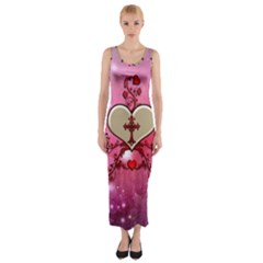 Wonderful Hearts With Floral Elements Fitted Maxi Dress by FantasyWorld7