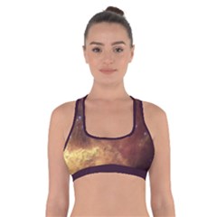 Cosmic Astronomy Sky With Stars Orange Brown And Yellow Cross Back Sports Bra by genx