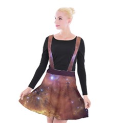 Cosmic Astronomy Sky With Stars Orange Brown And Yellow Suspender Skater Skirt by genx