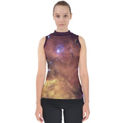 Cosmic Astronomy Sky With Stars Orange Brown And Yellow Mock Neck Shell Top by genx