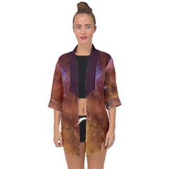 Cosmic Astronomy Sky With Stars Orange Brown And Yellow Open Front Chiffon Kimono by genx