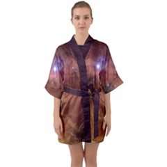 Cosmic Astronomy Sky With Stars Orange Brown And Yellow Half Sleeve Satin Kimono  by genx