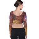 Cosmic Astronomy sky with stars orange brown and yellow Velvet Long Sleeve Crop Top View2