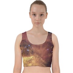 Cosmic Astronomy Sky With Stars Orange Brown And Yellow Velvet Racer Back Crop Top by genx