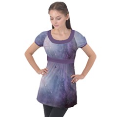 Orion Nebula Pastel Violet Purple Turquoise Blue Star Formation Puff Sleeve Tunic Top by genx