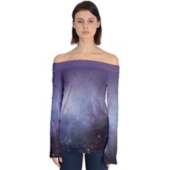 Orion Nebula Pastel Violet Purple Turquoise Blue Star Formation Off Shoulder Long Sleeve Top by genx