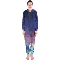 Lagoon Nebula Interstellar Cloud Pastel Pink, Turquoise And Yellow Stars Hooded Jumpsuit (ladies)  by genx