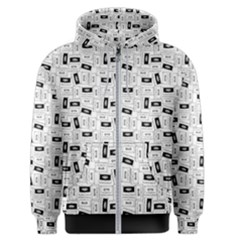 Tape Cassette 80s Retro Genx Pattern Black And White Men s Zipper Hoodie by genx