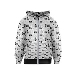 Tape Cassette 80s Retro Genx Pattern Black And White Kids  Zipper Hoodie by genx