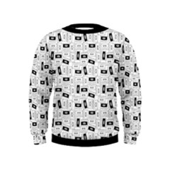 Tape Cassette 80s Retro Genx Pattern Black And White Kids  Sweatshirt by genx