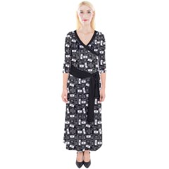 Tape Cassette 80s Retro Genx Pattern Black And White Quarter Sleeve Wrap Maxi Dress by genx