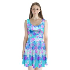 Blue And Hot Pink Succulent Underwater Sedum Split Back Mini Dress  by myrubiogarden