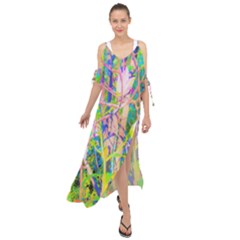 Abstract Oriental Lilies In My Rubio Garden Maxi Chiffon Cover Up Dress by myrubiogarden