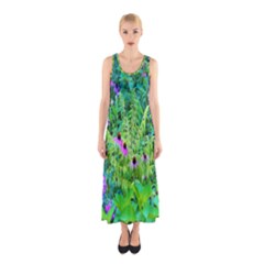 Purple Coneflower Garden With Tiger Eye Tree Sleeveless Maxi Dress by myrubiogarden