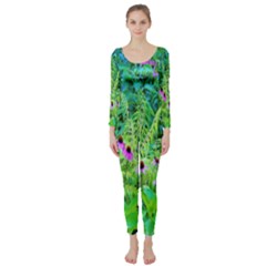 Purple Coneflower Garden With Tiger Eye Tree Long Sleeve Catsuit by myrubiogarden