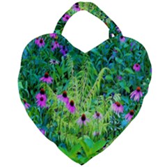 Purple Coneflower Garden With Tiger Eye Tree Giant Heart Shaped Tote by myrubiogarden