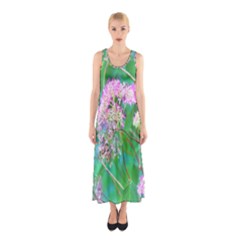 Invincibelle Spirit Hot Pink Hydrangeas On Aqua Green Sleeveless Maxi Dress by myrubiogarden