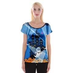 Halloween Ghosts Haunted House Cap Sleeve Top by Wegoenart